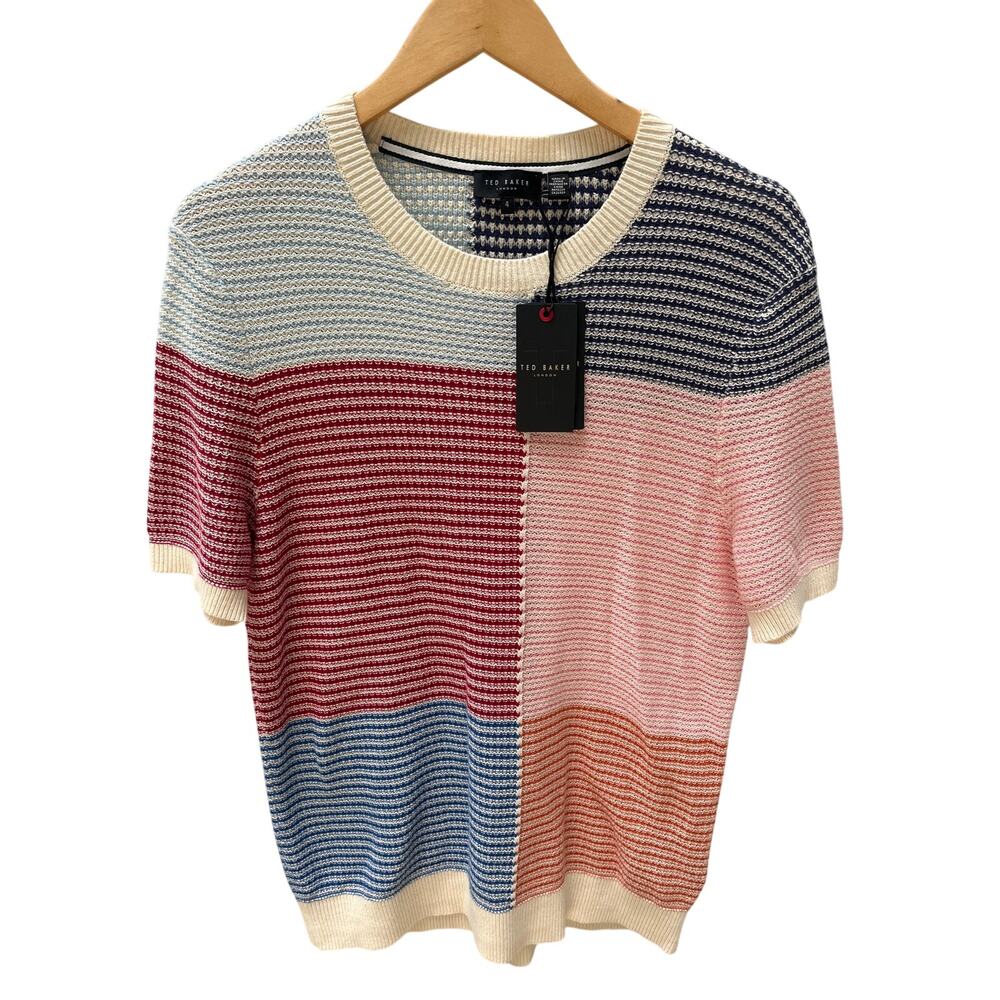 TED BAKER Men Multicolouted NWT Colourblocked Knitted T-Shirt Size 4